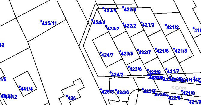 Parcela st. 424/7 v KÚ Mokrá Hora, Katastrální mapa