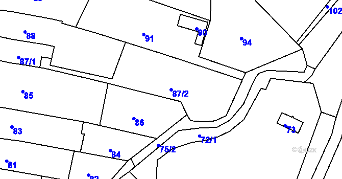 Parcela st. 87/2 v KÚ Mokrá Hora, Katastrální mapa