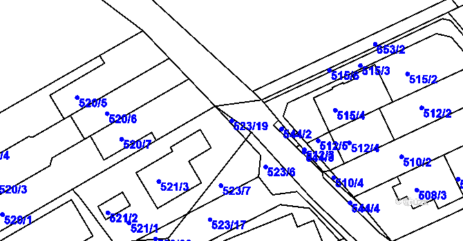 Parcela st. 523/19 v KÚ Mokrá Hora, Katastrální mapa