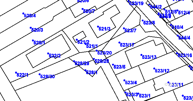 Parcela st. 523/20 v KÚ Mokrá Hora, Katastrální mapa