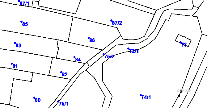 Parcela st. 75/2 v KÚ Mokrá Hora, Katastrální mapa