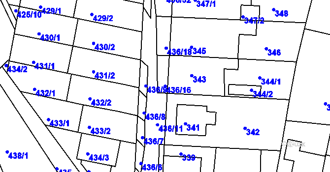 Parcela st. 436/16 v KÚ Mokrá Hora, Katastrální mapa