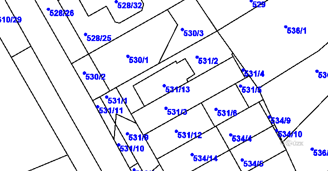 Parcela st. 531/13 v KÚ Mokrá Hora, Katastrální mapa
