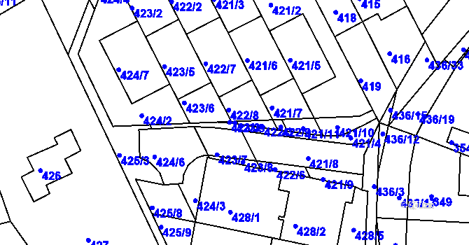 Parcela st. 423/9 v KÚ Mokrá Hora, Katastrální mapa