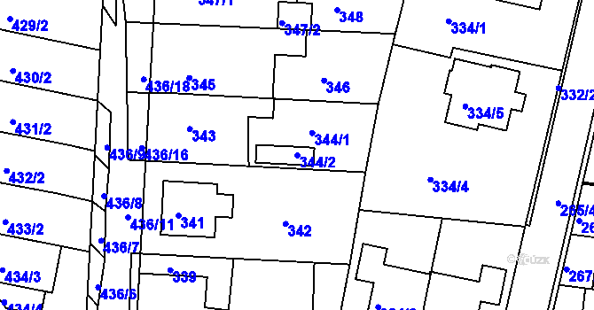 Parcela st. 344/2 v KÚ Mokrá Hora, Katastrální mapa