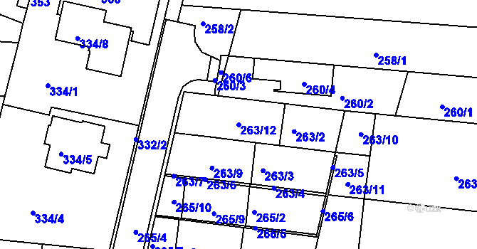 Parcela st. 263/12 v KÚ Mokrá Hora, Katastrální mapa