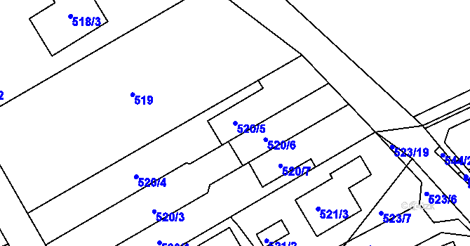 Parcela st. 520/5 v KÚ Mokrá Hora, Katastrální mapa