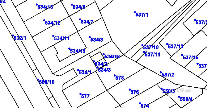 Parcela st. 534/18 v KÚ Mokrá Hora, Katastrální mapa