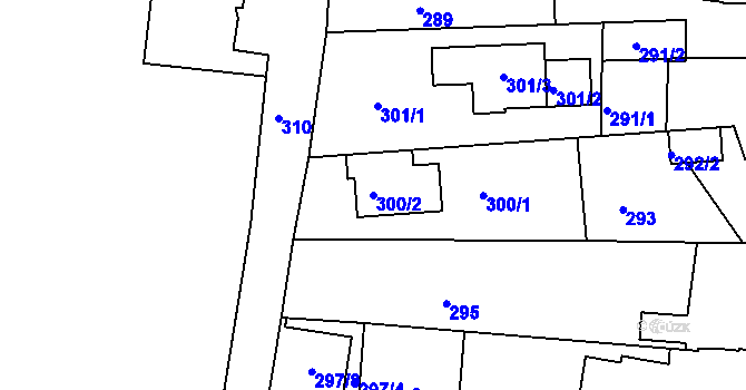 Parcela st. 300/2 v KÚ Mokrá Hora, Katastrální mapa