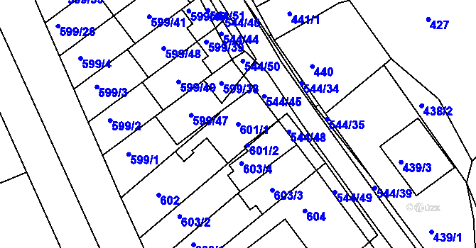 Parcela st. 601/1 v KÚ Mokrá Hora, Katastrální mapa