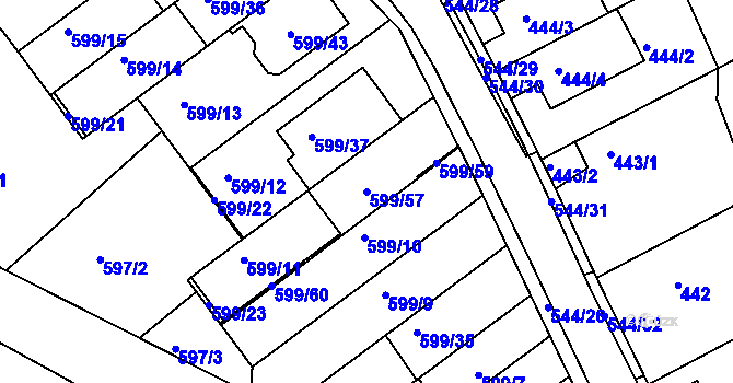 Parcela st. 599/57 v KÚ Mokrá Hora, Katastrální mapa