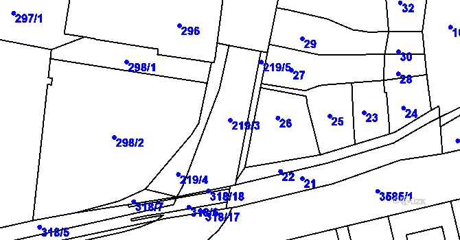 Parcela st. 219/3 v KÚ Mokrá Hora, Katastrální mapa