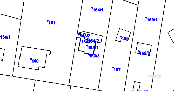 Parcela st. 163/1 v KÚ Mokrá Hora, Katastrální mapa