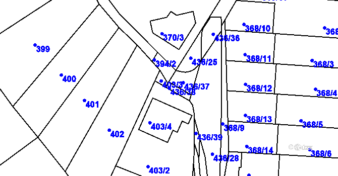 Parcela st. 436/38 v KÚ Mokrá Hora, Katastrální mapa