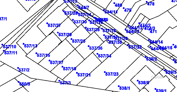 Parcela st. 537/36 v KÚ Mokrá Hora, Katastrální mapa