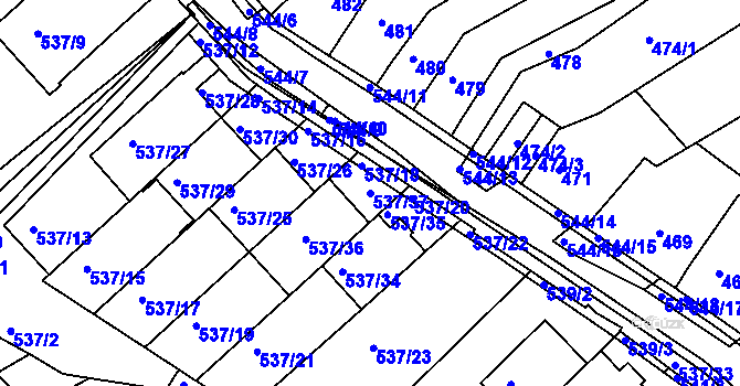 Parcela st. 537/37 v KÚ Mokrá Hora, Katastrální mapa