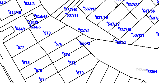 Parcela st. 550/3 v KÚ Mokrá Hora, Katastrální mapa