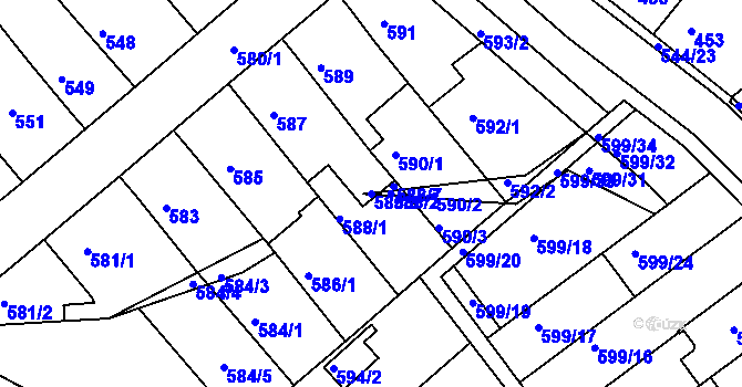 Parcela st. 588/8 v KÚ Mokrá Hora, Katastrální mapa