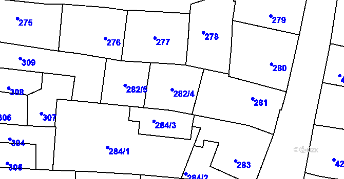 Parcela st. 282/4 v KÚ Mokrá Hora, Katastrální mapa