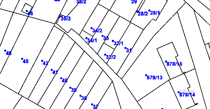 Parcela st. 32/2 v KÚ Medlánky, Katastrální mapa