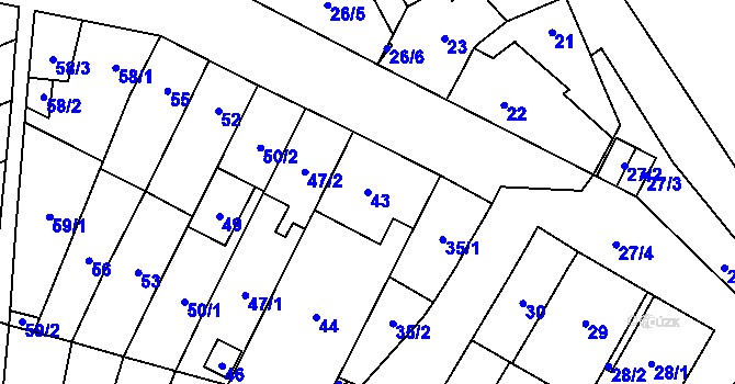 Parcela st. 43 v KÚ Medlánky, Katastrální mapa
