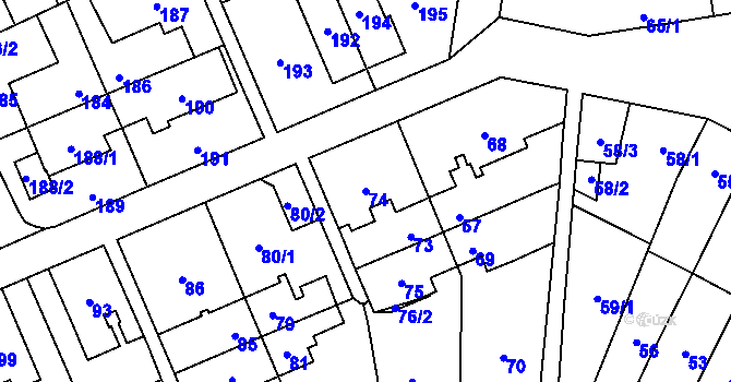 Parcela st. 74 v KÚ Medlánky, Katastrální mapa