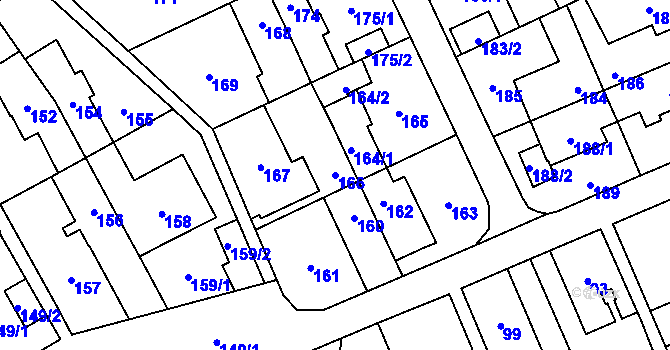 Parcela st. 166 v KÚ Medlánky, Katastrální mapa