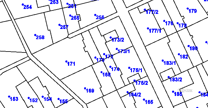 Parcela st. 172 v KÚ Medlánky, Katastrální mapa