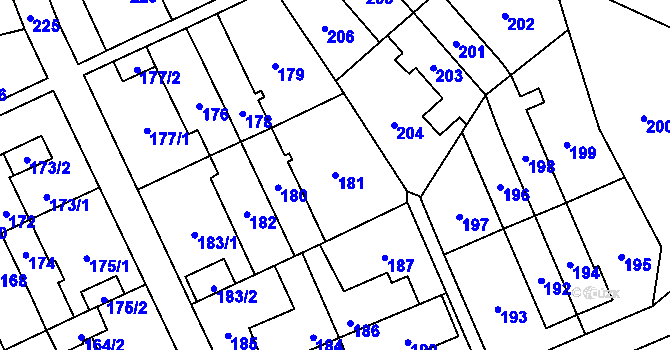 Parcela st. 181 v KÚ Medlánky, Katastrální mapa