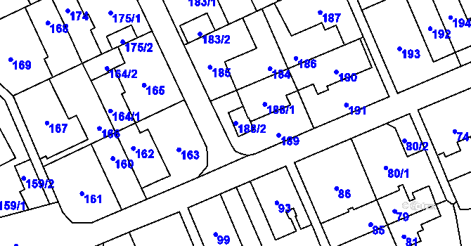 Parcela st. 188/2 v KÚ Medlánky, Katastrální mapa
