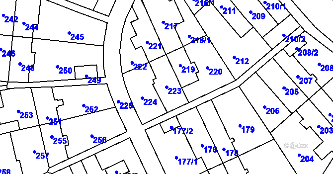 Parcela st. 223 v KÚ Medlánky, Katastrální mapa