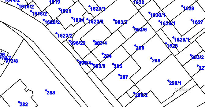 Parcela st. 284 v KÚ Medlánky, Katastrální mapa