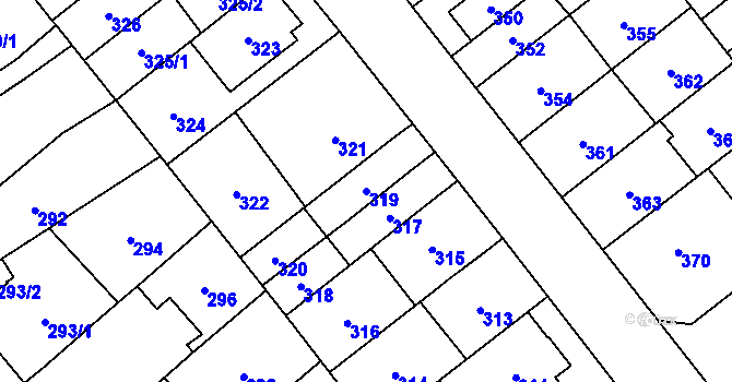 Parcela st. 319 v KÚ Medlánky, Katastrální mapa