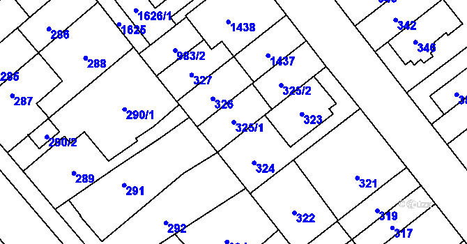Parcela st. 325/1 v KÚ Medlánky, Katastrální mapa