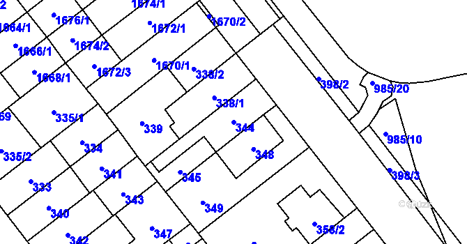 Parcela st. 344 v KÚ Medlánky, Katastrální mapa