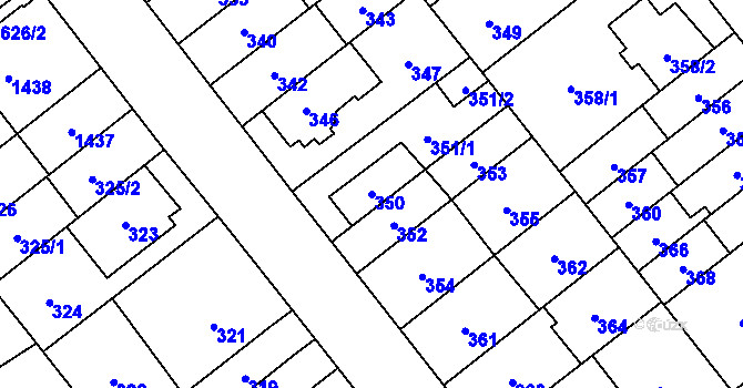 Parcela st. 350 v KÚ Medlánky, Katastrální mapa