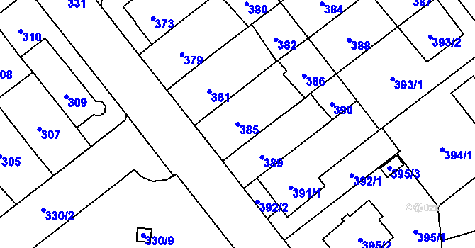Parcela st. 385 v KÚ Medlánky, Katastrální mapa