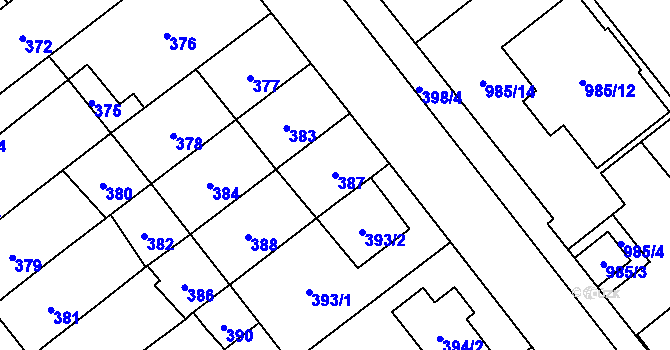 Parcela st. 387 v KÚ Medlánky, Katastrální mapa