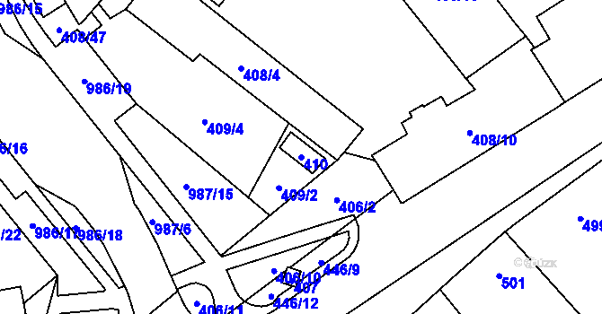 Parcela st. 410 v KÚ Medlánky, Katastrální mapa