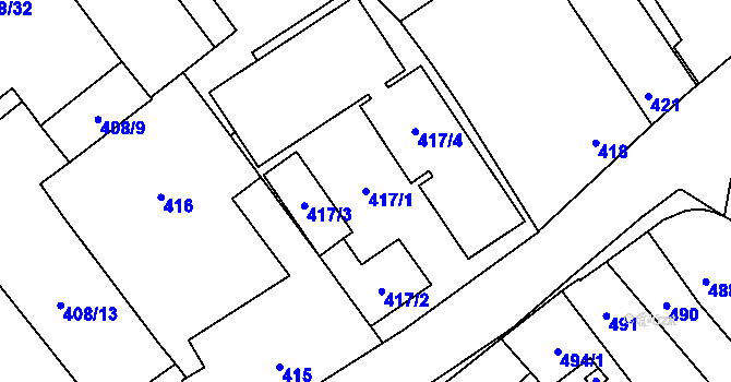 Parcela st. 417/1 v KÚ Medlánky, Katastrální mapa