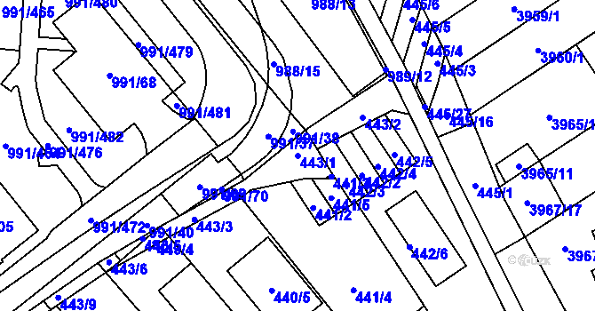 Parcela st. 443/1 v KÚ Medlánky, Katastrální mapa