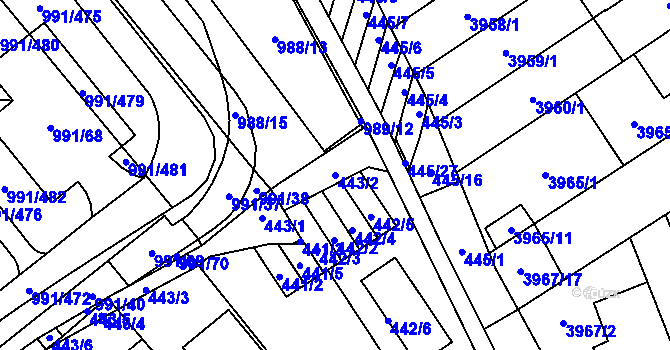 Parcela st. 443/2 v KÚ Medlánky, Katastrální mapa