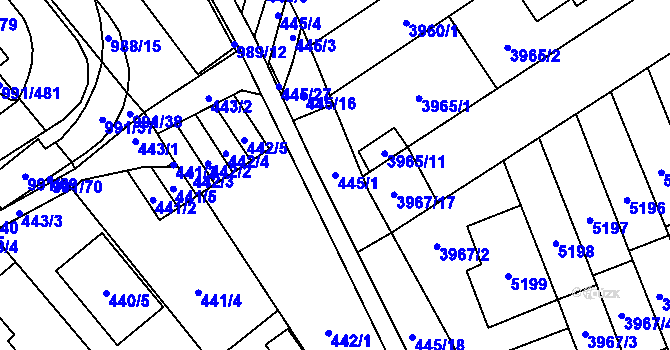 Parcela st. 445/1 v KÚ Medlánky, Katastrální mapa