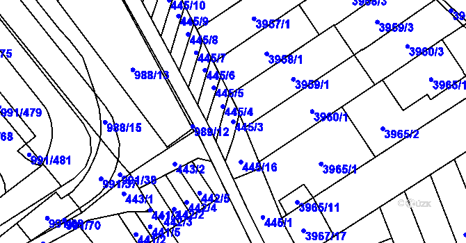 Parcela st. 445/3 v KÚ Medlánky, Katastrální mapa
