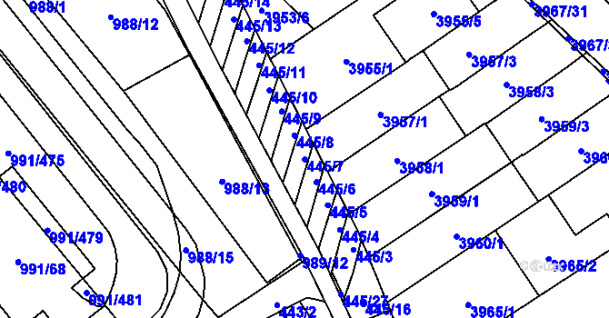 Parcela st. 445/7 v KÚ Medlánky, Katastrální mapa