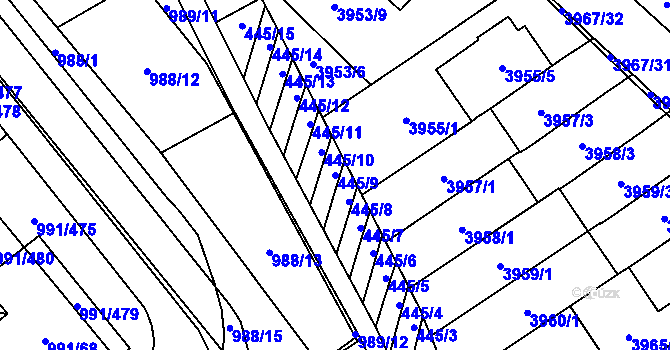 Parcela st. 445/9 v KÚ Medlánky, Katastrální mapa