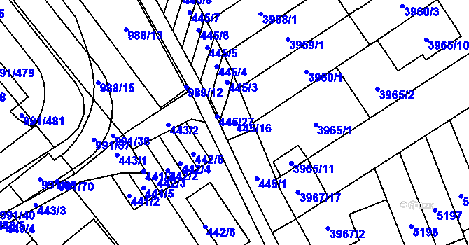 Parcela st. 445/16 v KÚ Medlánky, Katastrální mapa