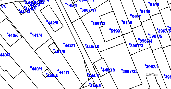 Parcela st. 445/18 v KÚ Medlánky, Katastrální mapa
