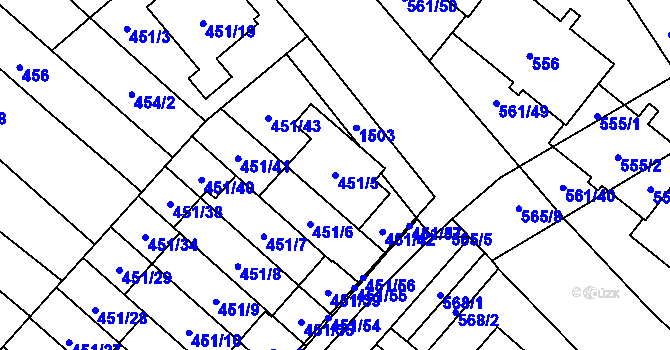 Parcela st. 451/5 v KÚ Medlánky, Katastrální mapa