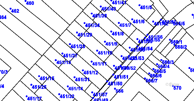 Parcela st. 451/10 v KÚ Medlánky, Katastrální mapa